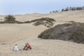 Young family enjoying the sand dunes at Malpalomas on Gran Canaria.