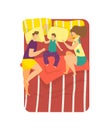 Young family father, mother sleeping with male children, comfortable soft mattress bed cartoon vector illustration Royalty Free Stock Photo