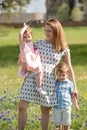 Young Family in Field of Texas Blue Bonnet Flowers Royalty Free Stock Photo