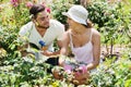 Young family gardening