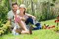 Young family gardening