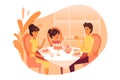 Young family having dinner flat illustration isolated on white background Royalty Free Stock Photo