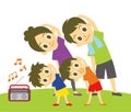 Young family, Japanese radio gymnastics, warming up