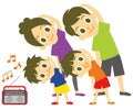 Young family, Japanese radio gymnastics, warming up