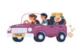 Young Family with Kid Traveling by Car with Luggage Trunks Having Trip on Vacation Vector Illustration Royalty Free Stock Photo