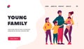 Young Family Landing Page Template. Happy Mother, Father, Son, Daughter and Little Baby Cheerful Personages, Smiling Royalty Free Stock Photo