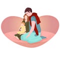 Young Family Cuddle Romantic Vector Illustration