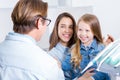 Young family mother with girl child at dentist office Royalty Free Stock Photo