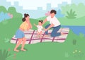 Young family picnic flat color vector illustration