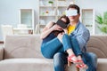 The young family playing games with virtual reality glasses Royalty Free Stock Photo