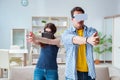 The young family playing games with virtual reality glasses Royalty Free Stock Photo