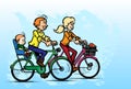 Young family riding bicycles.Vector Royalty Free Stock Photo