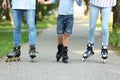 Young family roller skating in park, closeup Royalty Free Stock Photo