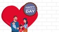 Young Family Standing Over Red Heart Parents With Kids On Happy Valentines Day Poster