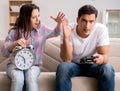 Young family suffering from computer games addiction