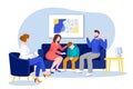 Family with teenage boy in office of psychologist. Vector illustration. Psychotherapy, psychological counseling concept