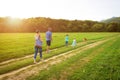 Young family with their pet dog, golden retriever Royalty Free Stock Photo