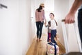 Young family with two children going on a holiday. Royalty Free Stock Photo