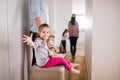 Young family with two children going on a holiday. Royalty Free Stock Photo