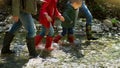 Young family with two little daughters on mountain trek Royalty Free Stock Photo