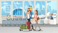 Happy Family Vacation Trip Flight Cartoon Vector