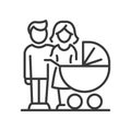 Young family - vector line design single isolated icon Royalty Free Stock Photo