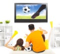 Young fans yelling and while watching soccer game Royalty Free Stock Photo