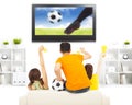 Young fans yelling and while watching soccer game Royalty Free Stock Photo