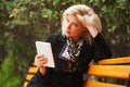 Young fashion blond business woman using digital tablet computer Royalty Free Stock Photo