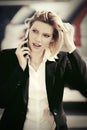 Young fashion business woman calling on cell phone outdoor Royalty Free Stock Photo