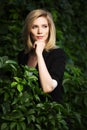 Young fashion business woman walking in city park Royalty Free Stock Photo