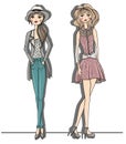 Young fashion girls illustration. Vector illustrat