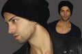 Young fashion handsome man wearing black knit hat