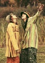 Young fashion hippie couple walking on nature Royalty Free Stock Photo