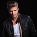 Young fashion man in leather jacket Royalty Free Stock Photo