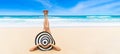 Young fashion woman relax on the beach, Happy island lifestyle, White sand, Ã Â¸ÂºBlue cloudy sky and crystal sea of tropical beach, Royalty Free Stock Photo