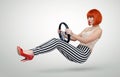 Young fashionable girl driver car with a wheel, auto concept Royalty Free Stock Photo