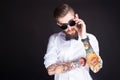 Young fashionable hipster man in white shirt Royalty Free Stock Photo