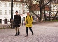 Young fashionable people in the center of Prague