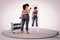 3d illustration. young fat girl looks at herself in the mirror and sees herself slender. 3d illustration render