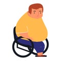 Young fat man sitting in disabled carriage.Patient sitting in wheelchair. Vector illustration on white background in cartoon style Royalty Free Stock Photo