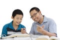 Young father helping his son to count on studio Royalty Free Stock Photo