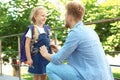 Young father and his little child on their way to school Royalty Free Stock Photo