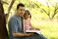 Young father with his little daughter reading the Bible Royalty Free Stock Photo