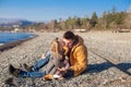 Young father holding little daughter kissing him Royalty Free Stock Photo