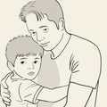 Young father hugging young child with fatherly love