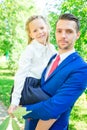 Father with daughter to school. Adorable little girl feeling very excited about going back to school Royalty Free Stock Photo