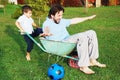 Young father and little son are playing outdoor Royalty Free Stock Photo