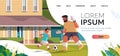 young father playing football with son on backyard lawn parenting fatherhood concept dad spending time with kid Royalty Free Stock Photo