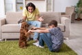 Young father and his son with cocker spaniel dog Royalty Free Stock Photo